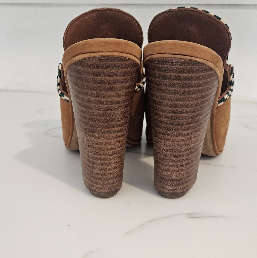 Tory Burch Palisade Embroidered Brown Mule Heels - Picture 5 of 9